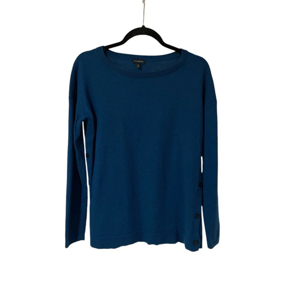Talbots Women Sweater Knit Long Sleeve Side Button Lamb Wool Blend Blue Size XS - Picture 10 of 10